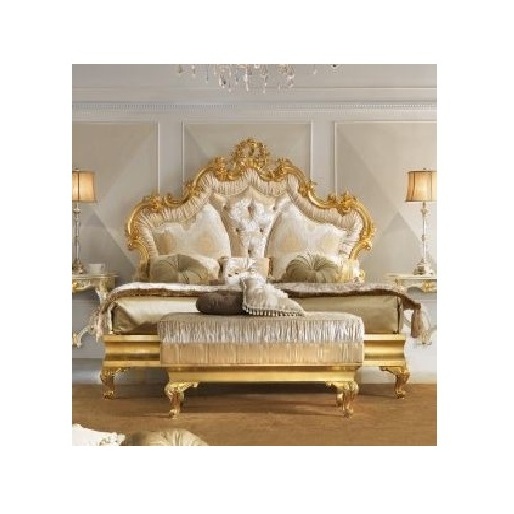 Vintage French Royal Bed with Upholstered Headboard and Footboard Crystal Faux Leather Bed Frame