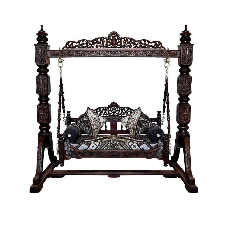 Handmade and handcrafted Indian Teak Wood Jhula For Living Room Indoor Hand Carved Wooden Swing