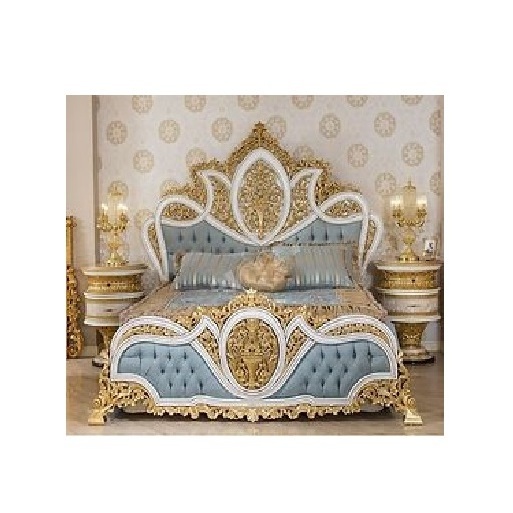 Vintage French Royal Bed with Upholstered Headboard and Footboard Crystal Faux Leather Bed Frame