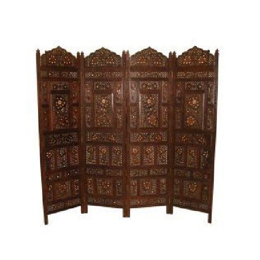 Wooden 4 Panels Sheesham polish Wood Room Separators Folding Panels Room Divider