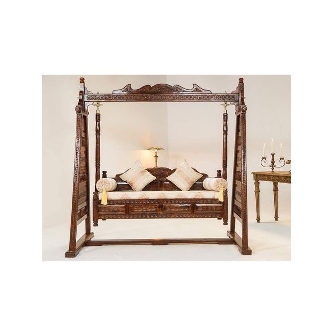 Handmade and handcrafted Indian Teak Wood Jhula For Living Room Indoor Hand Carved Wooden Swing