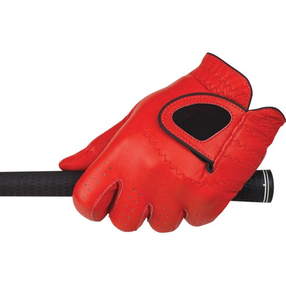 Custom Logo Red Cabretta Leather Anti Slip Soft Breathable Golf Glove with Ball Maker