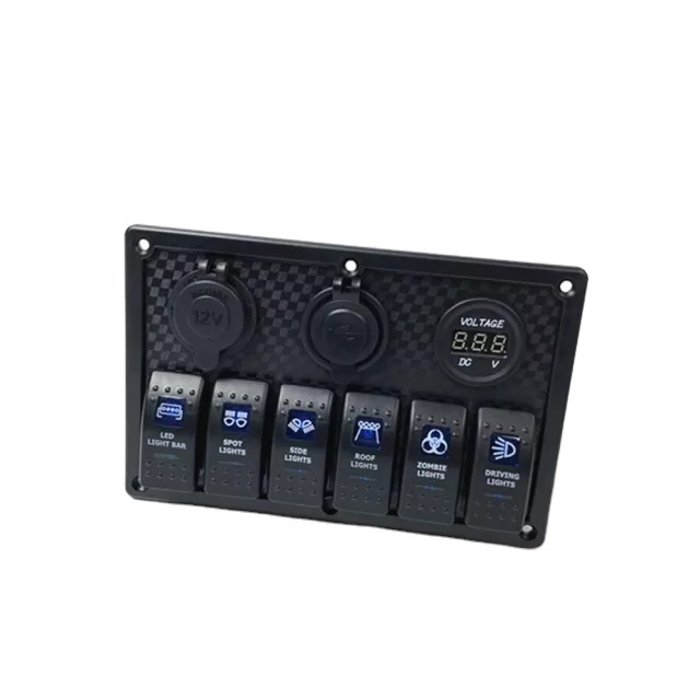 Auto 8 Gang waterproof Boat Marine 12v Rocker Switch Panel With Voltmeter Dual USB charger Power Socket Panel Mount