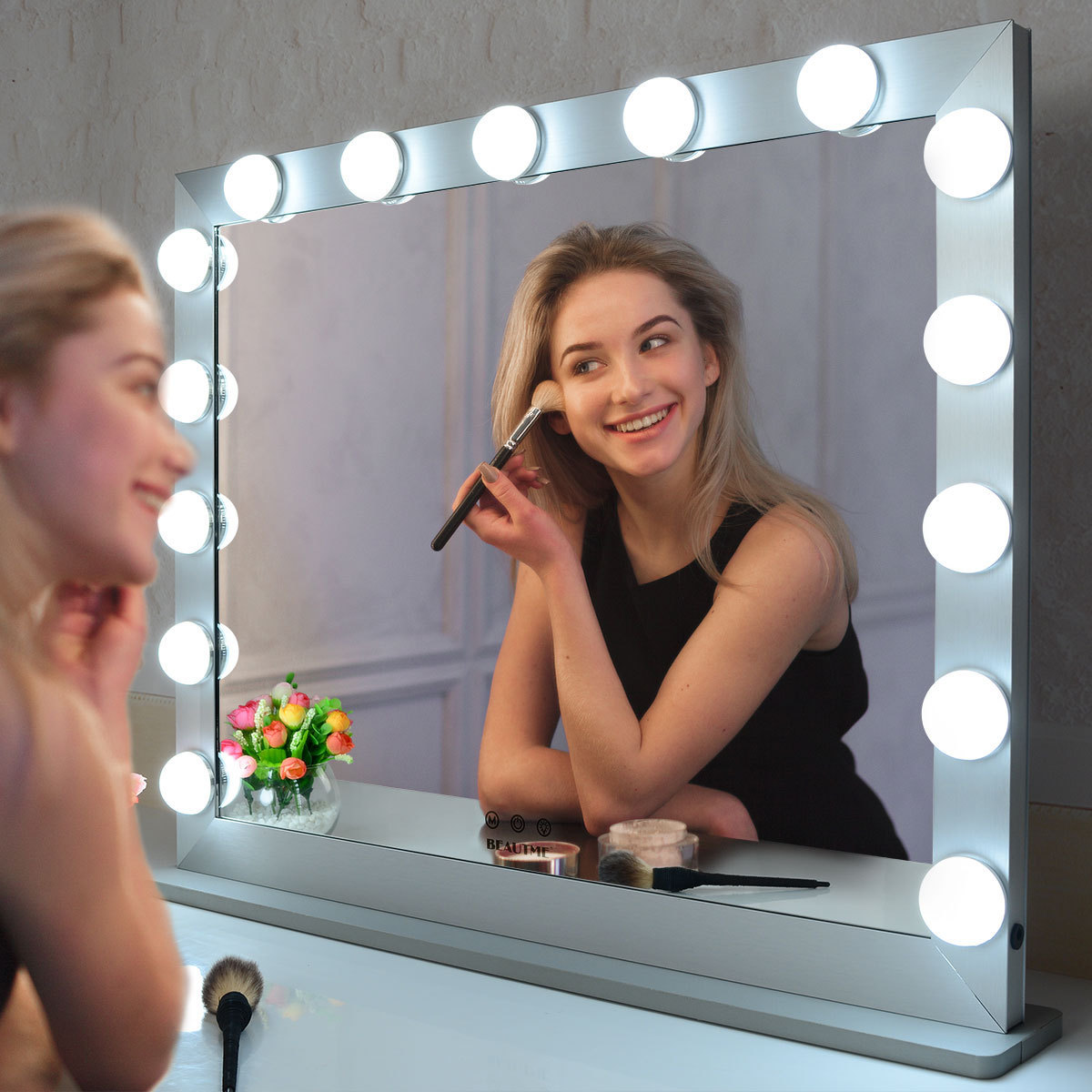 BEAUTME Hollywood Vanity Mirror with Lights,Lighted Makeup Mirror with 15 Dimmer Bulbs