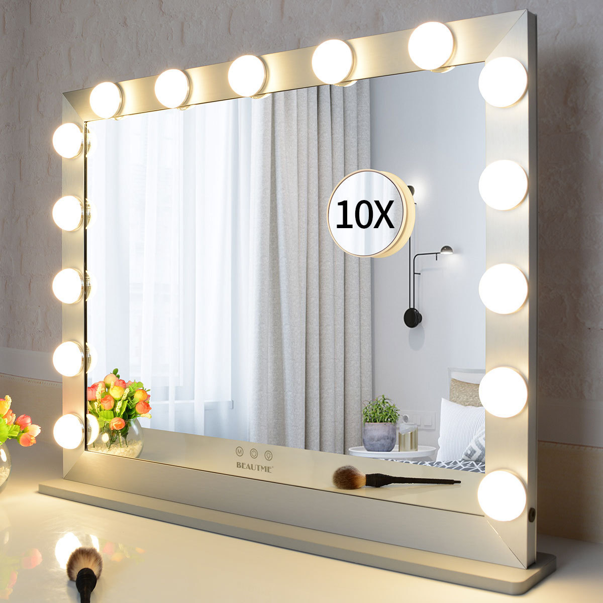 BEAUTME Hollywood Vanity Mirror with Lights,Lighted Makeup Mirror with 15 Dimmer Bulbs