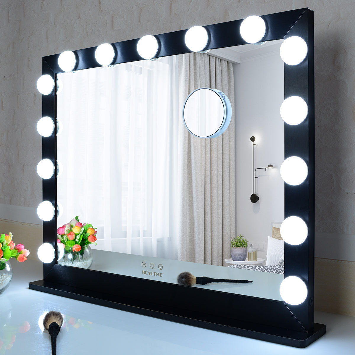 BEAUTME Hollywood Vanity Mirror with Lights,Lighted Makeup Mirror with 15 Dimmer Bulbs