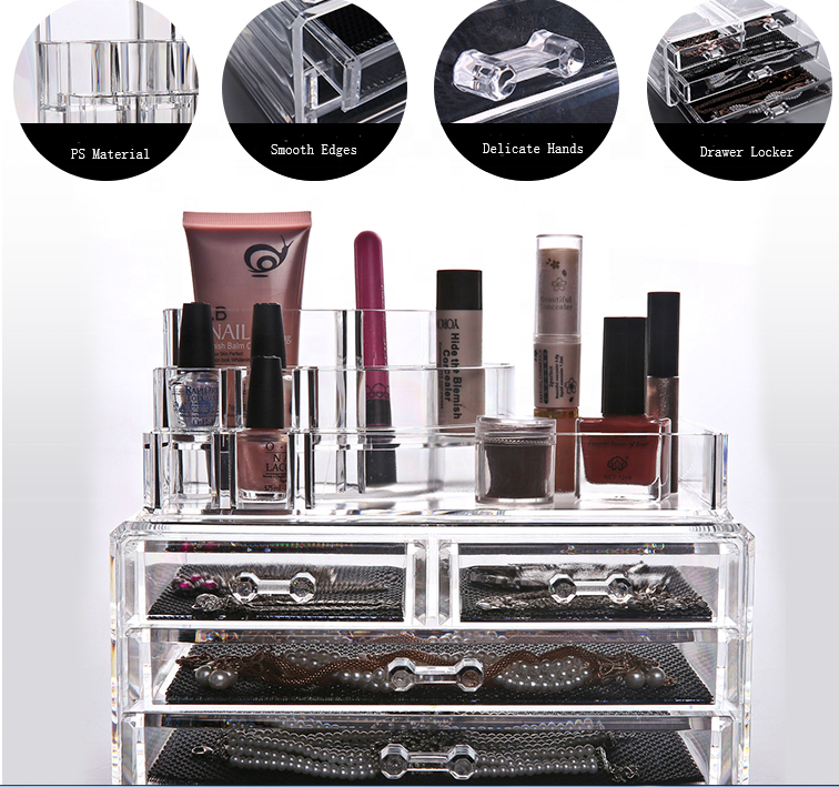 Large Capacity Easy Carry 3 Tier Cosmetic Organizer Holder Case Acrylic Storage Box Makeup Boxes for Bedroom