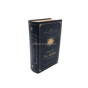 Vintage Custom Hard Fake Book Box Cardboard Flip Lid Magnetic Full Color Printing Gift Packaging Hollowed Out Fake Book Boxes