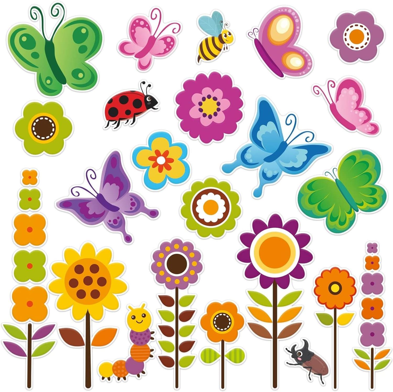 Spring Flowers Thick Gel Clings Butterfly Window Gel Clings Decals Stickers for Kids Toddlers and Adults