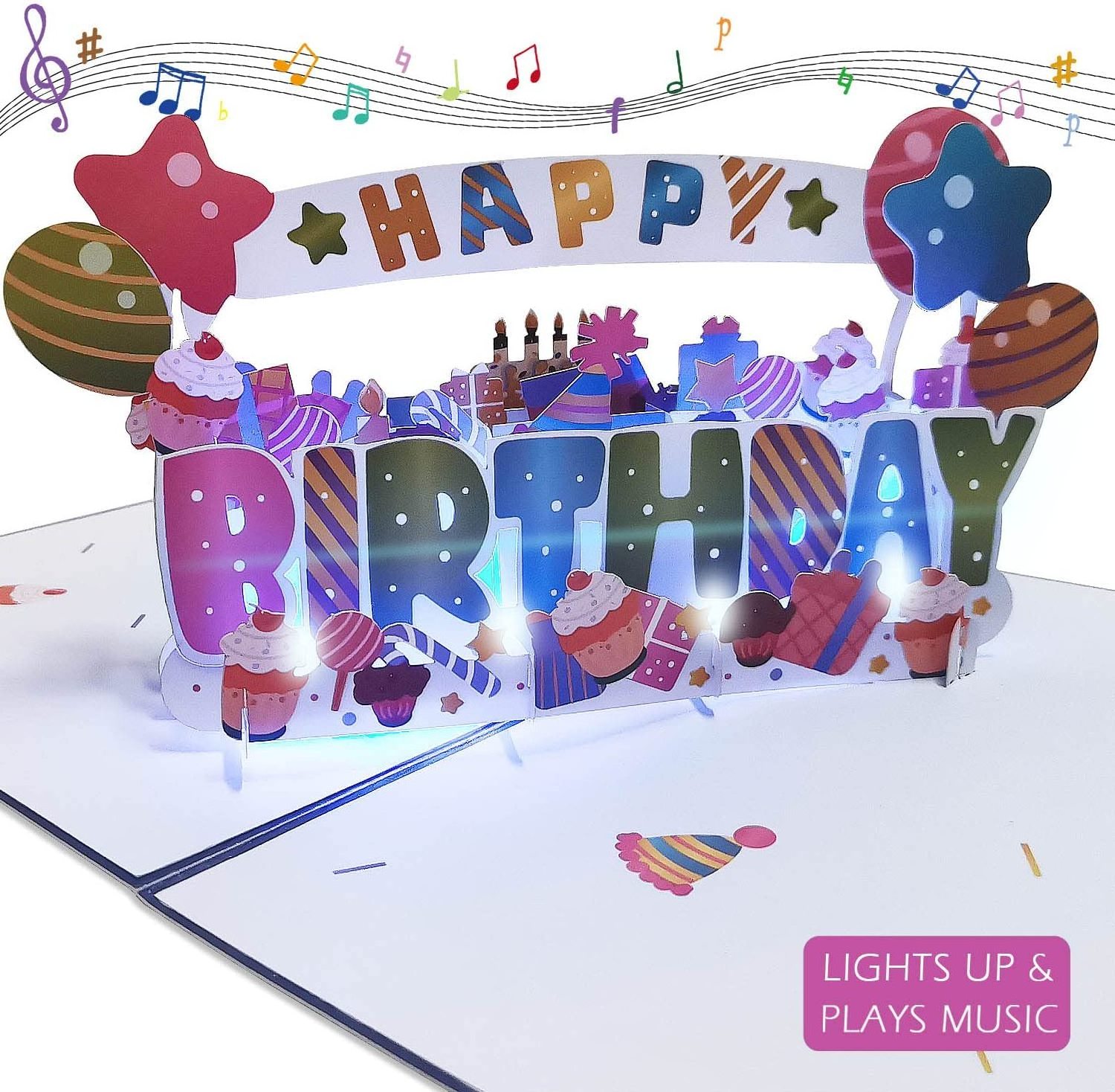 Popular 3D Music Light Happy Birthday Card Greeting Cards for Kids Family Friends Birthday Card