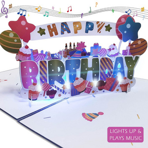 Popular 3D Music Light Happy Birthday Card Greeting Cards for Kids Family Friends Birthday Card