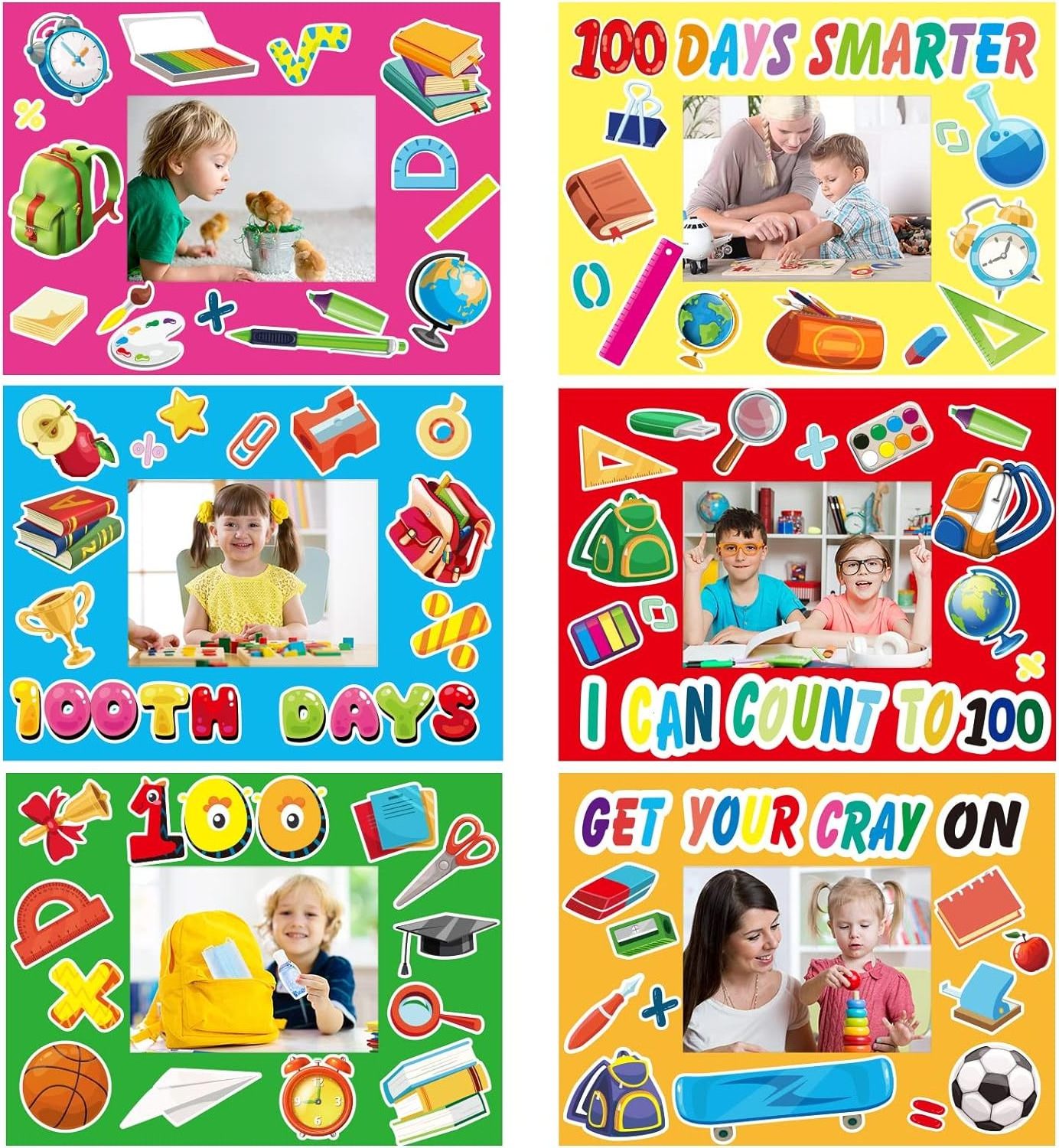 00th Day of School Picture Frame Craft Kits for Kids 100 Days DIY Art Craft School Party Decors Favor Classroom Game Activities