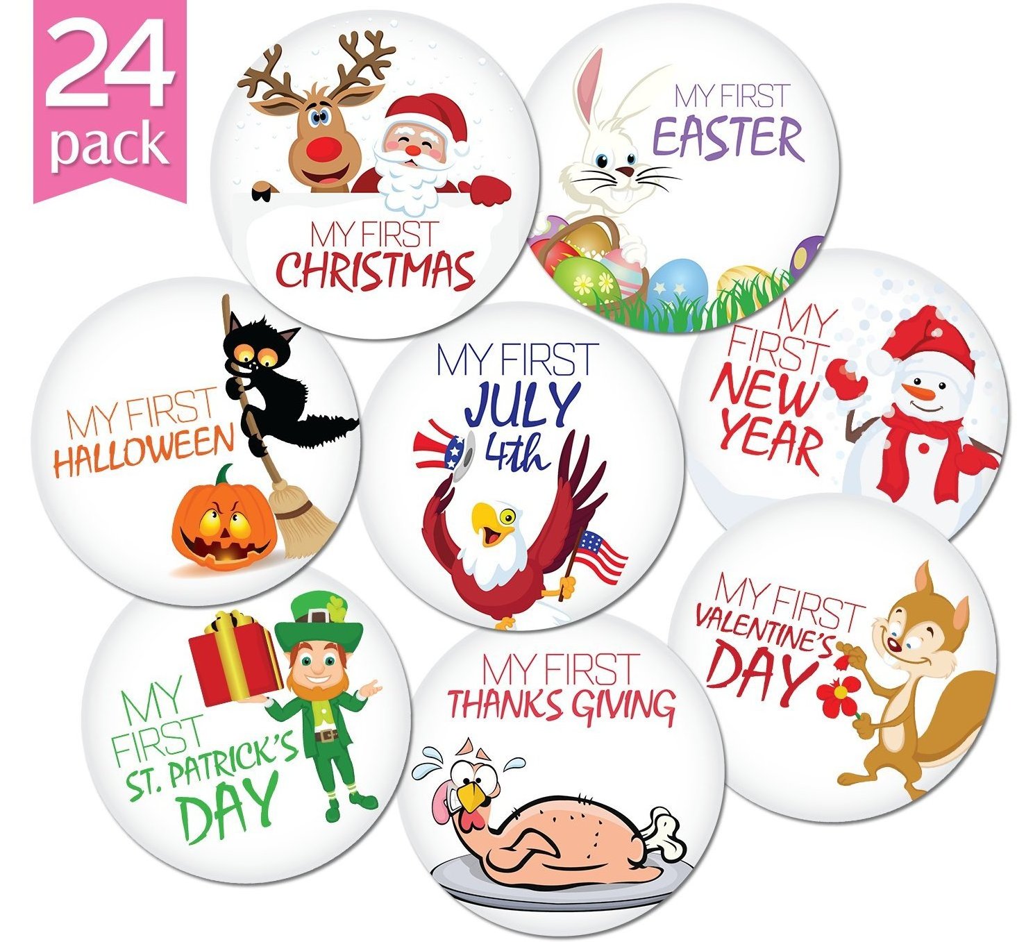 Happy Animal Sticker Per Month of Your Baby's First Year Growth and Holidays Month Sticker for Baby Boy or Girl Milestone