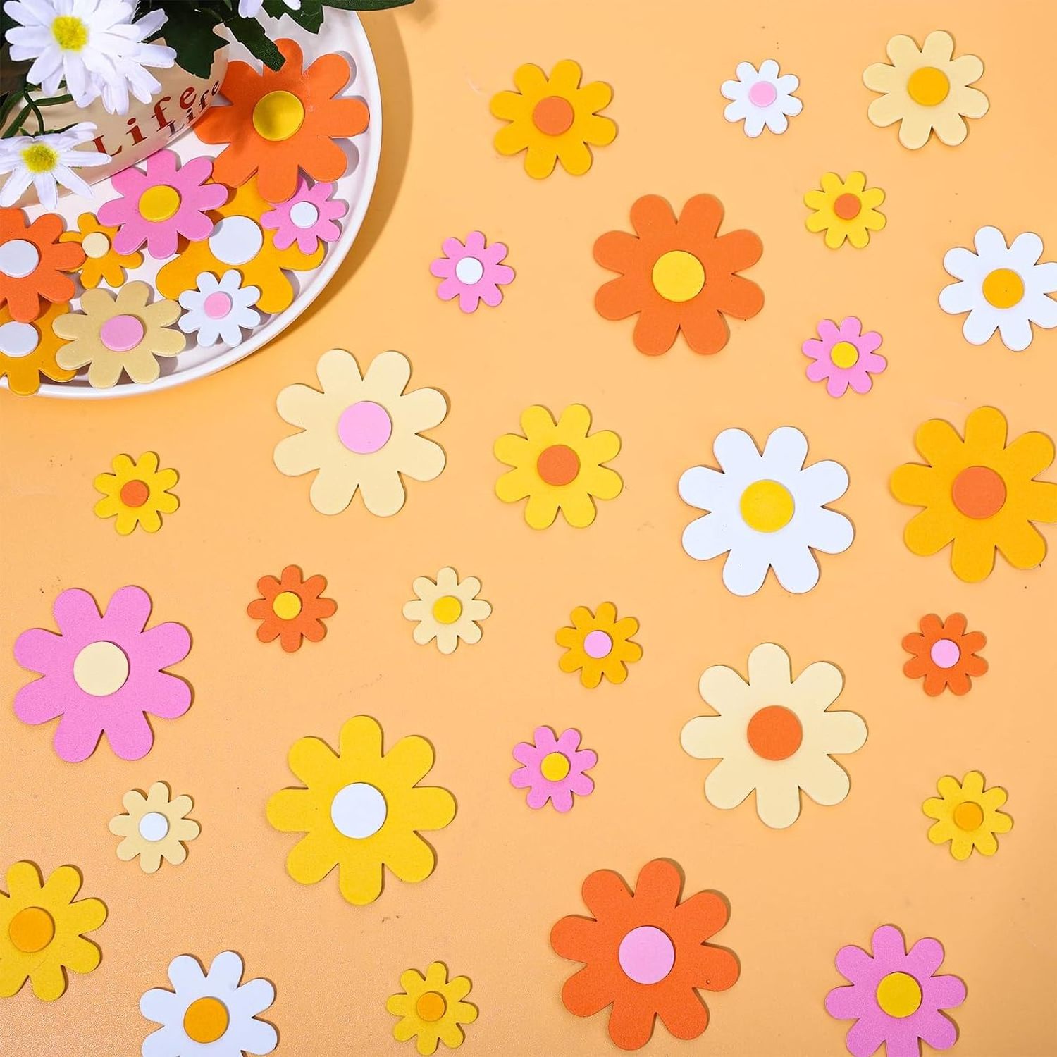 Groovy Hippie Daisy Foam Decals Boho Floral Adhesive Classroom Reward Sticker Decor for School