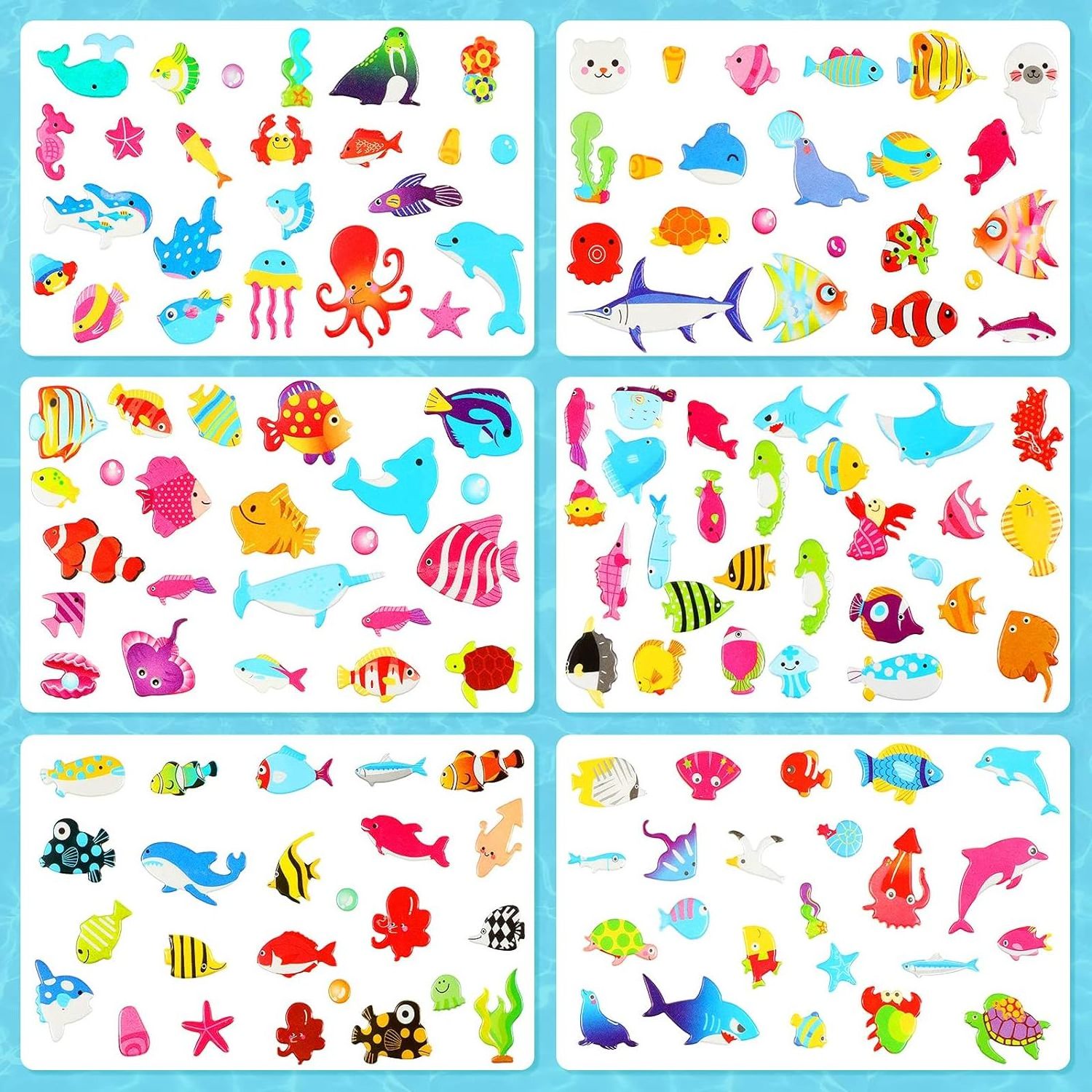 Colored 3D Sticker Puffy Fish Stickers Decals Cartoon Sea Ocean Life Foam Sticker for Boy Girl Reward Scrapbooking