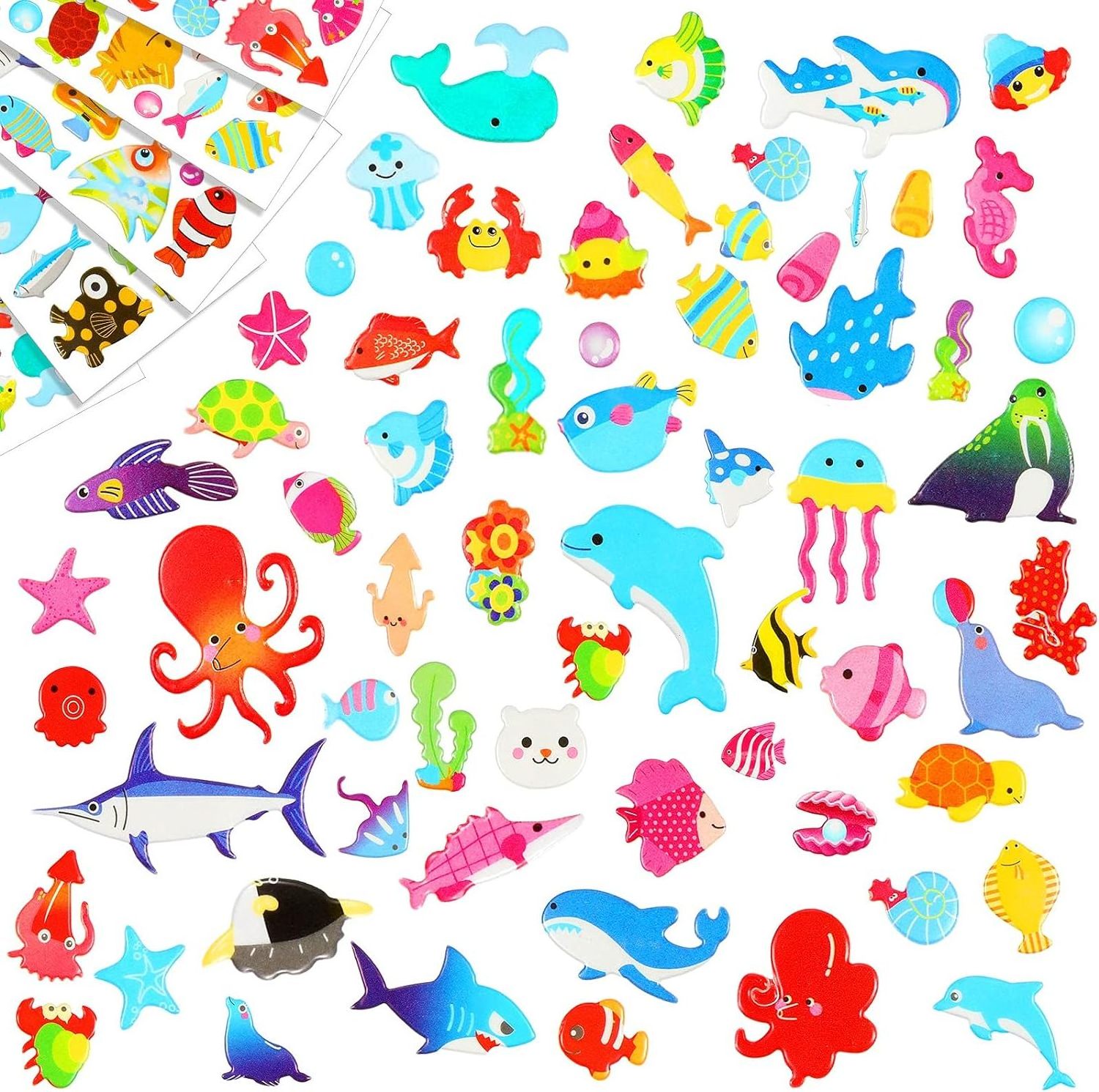 Colored 3D Sticker Puffy Fish Stickers Decals Cartoon Sea Ocean Life Foam Sticker for Boy Girl Reward Scrapbooking