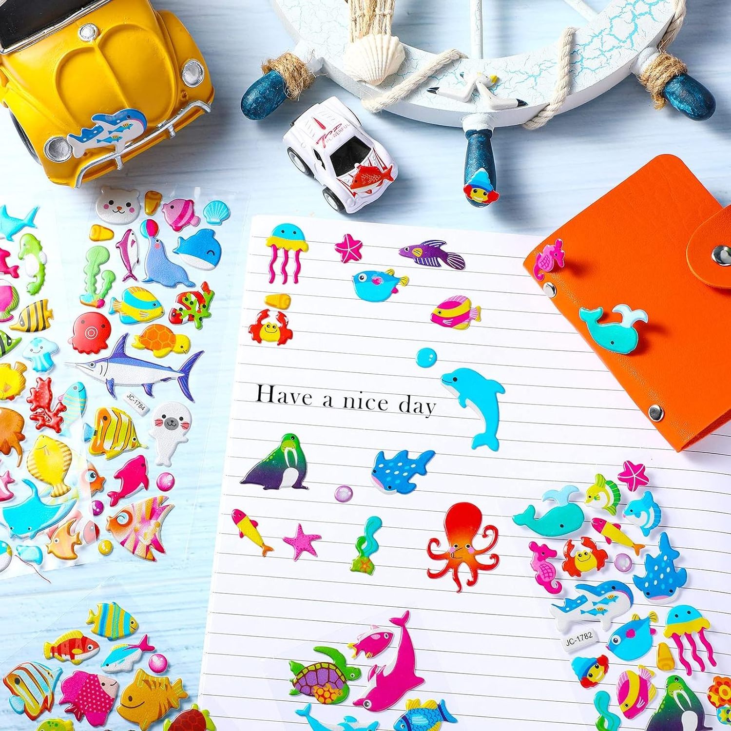 Colored 3D Sticker Puffy Fish Stickers Decals Cartoon Sea Ocean Life Foam Sticker for Boy Girl Reward Scrapbooking