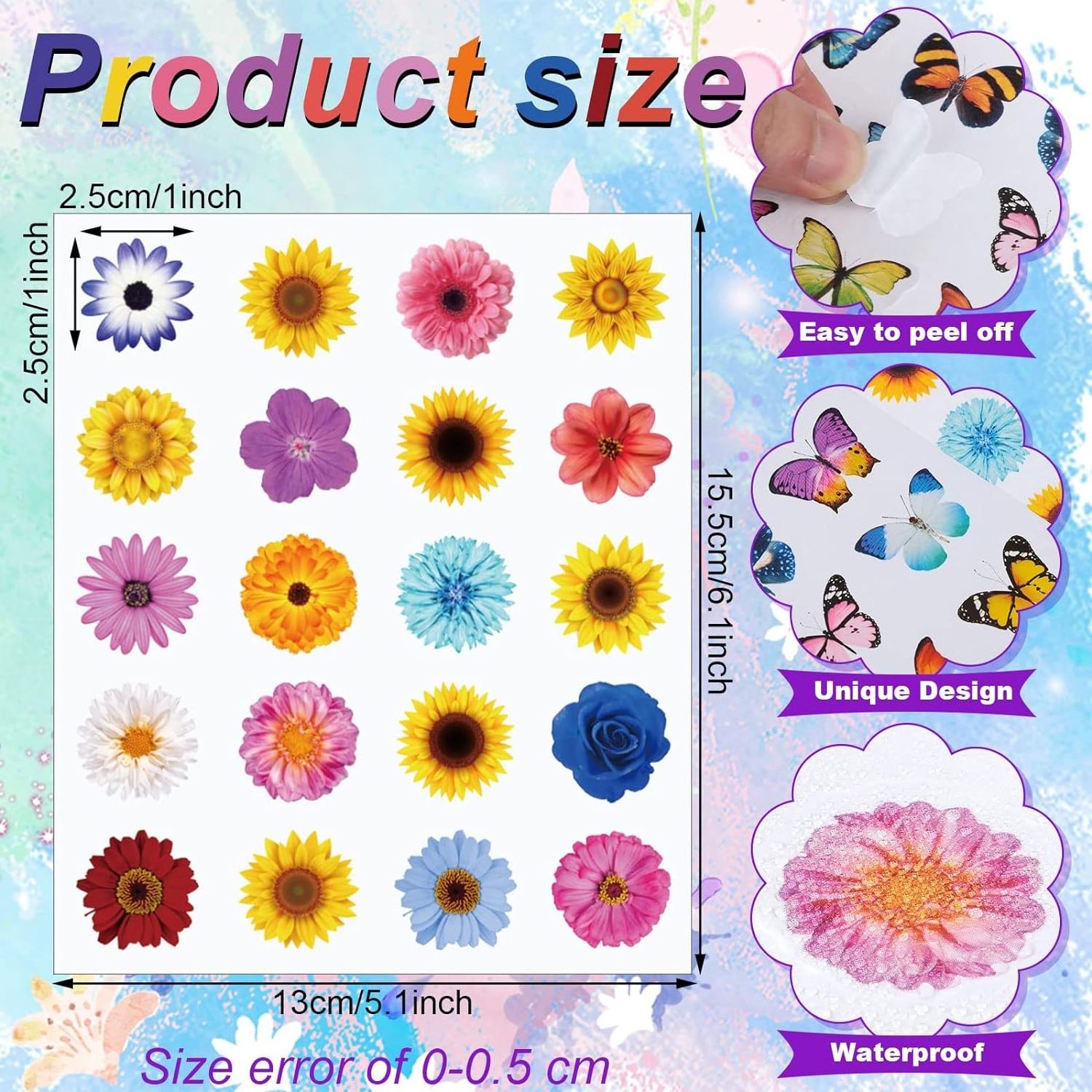 Butterflies Flower Stickers for Kids Sunflower Daisy Stickers Insects for Kids Teacher Educational Sticker for Spring Summer