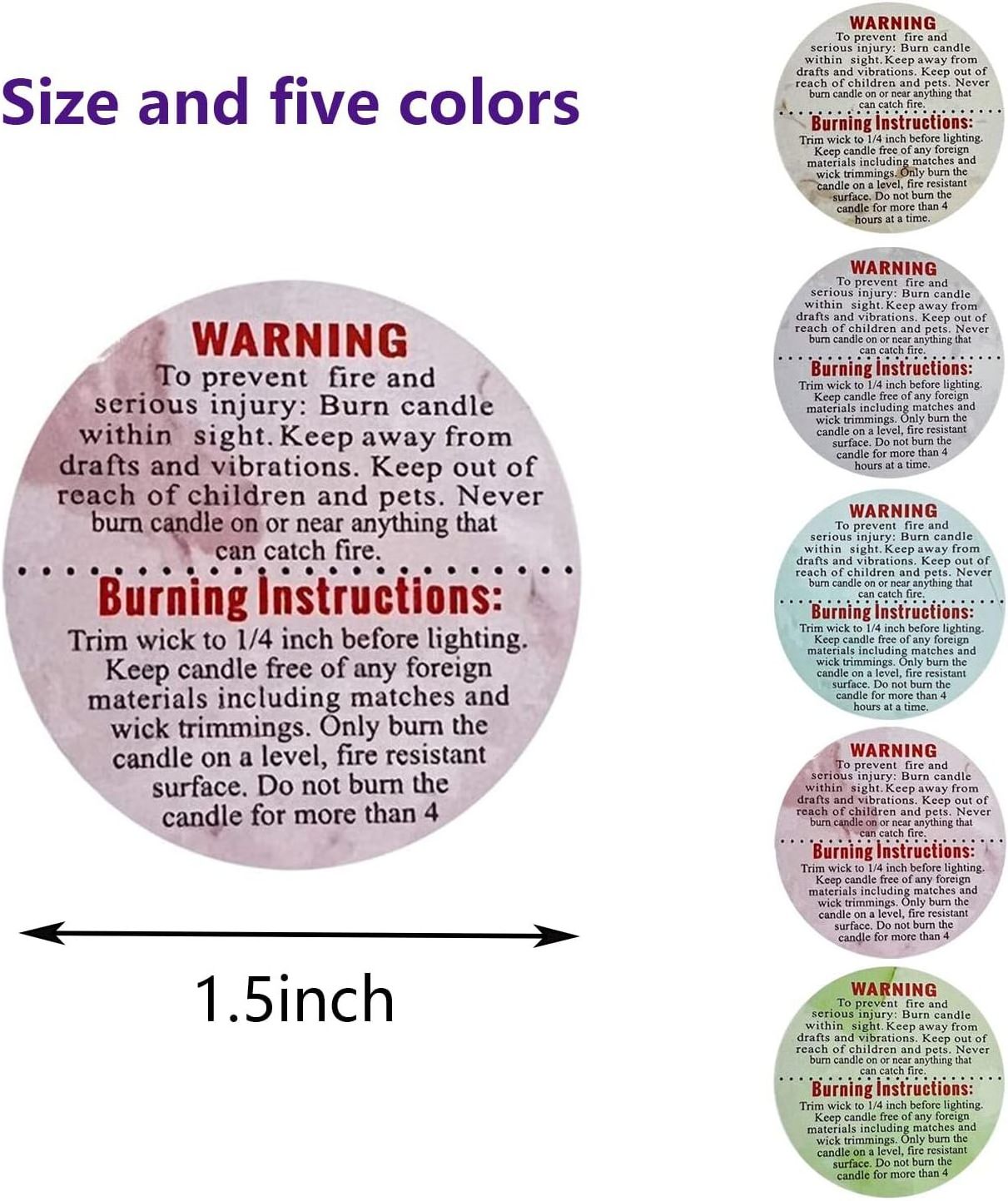 Round Colourful Safety Labels Sticker for Candle Making DIY Candle Jars Candle Warning Labels Wax Melt Warning Labels