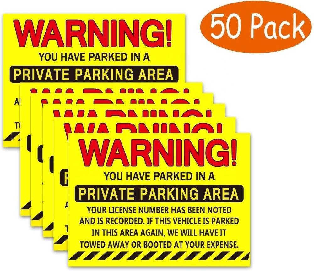 Car parking infraction warning stickers, 50 units, illegal parking trailer fluorescent stickers, 7.5 x 5.5 in