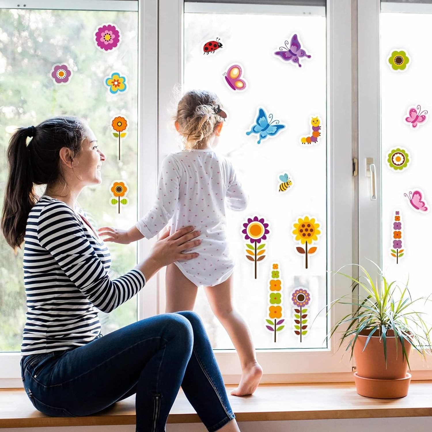 Spring Flowers Thick Gel Clings Butterfly Window Gel Clings Decals Stickers for Kids Toddlers and Adults