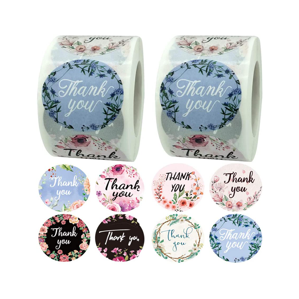 Thank You Stickers Roll 1.5 Inch 8 Designs Plants and Floral, Business Sticker Adhesive Thank You Labels