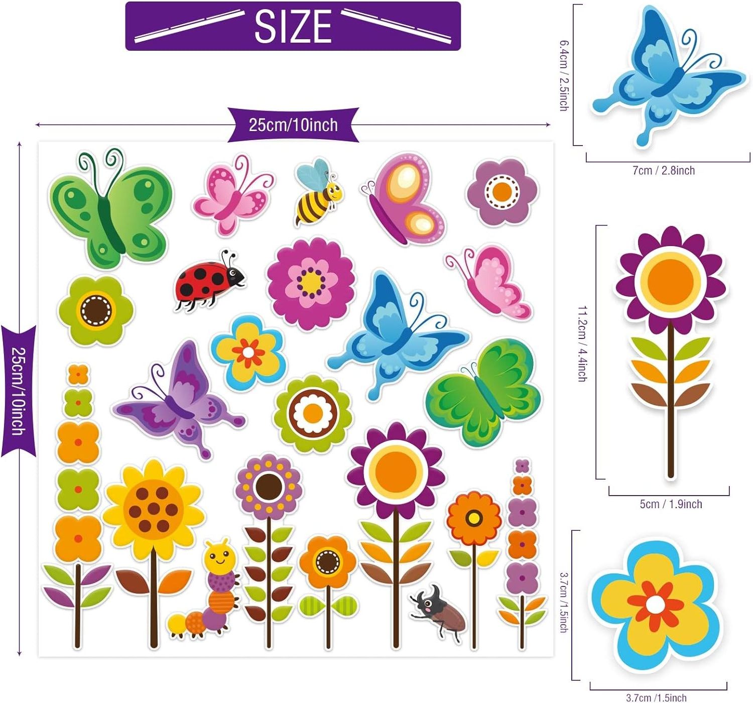 Spring Flowers Thick Gel Clings Butterfly Window Gel Clings Decals Stickers for Kids Toddlers and Adults