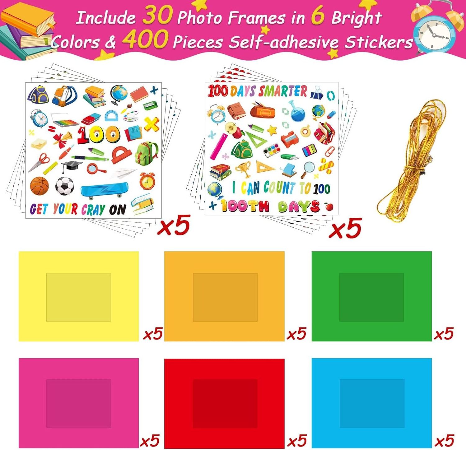 00th Day of School Picture Frame Craft Kits for Kids 100 Days DIY Art Craft School Party Decors Favor Classroom Game Activities