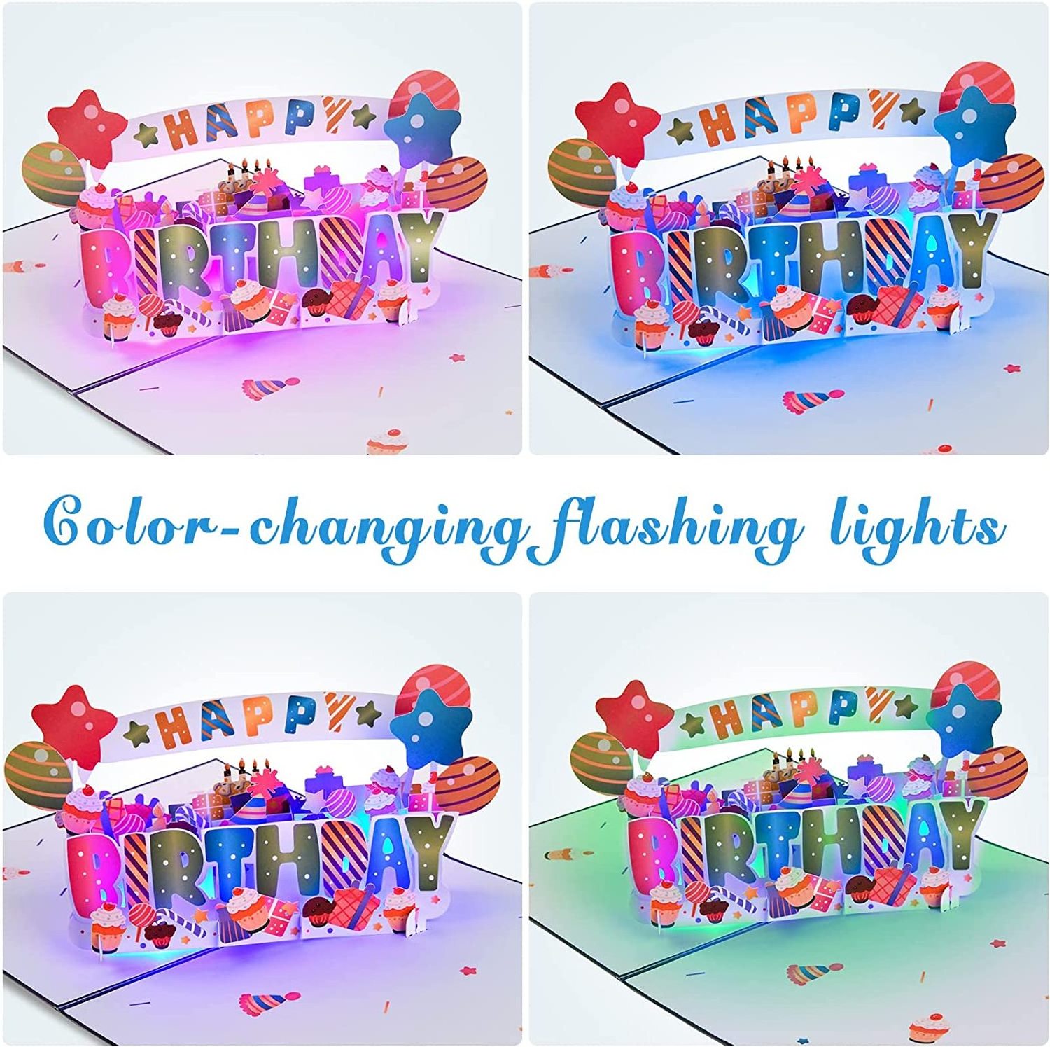 Popular 3D Music Light Happy Birthday Card Greeting Cards for Kids Family Friends Birthday Card