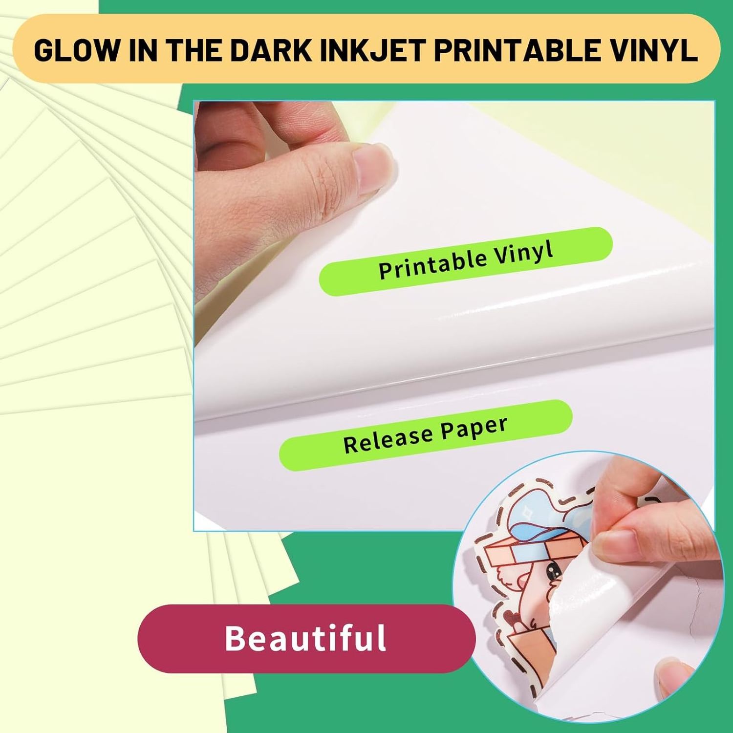 Glow in the Dark Printable Sticker Paper for Printer Adhesive Luminous Paper Sticker for Decoration