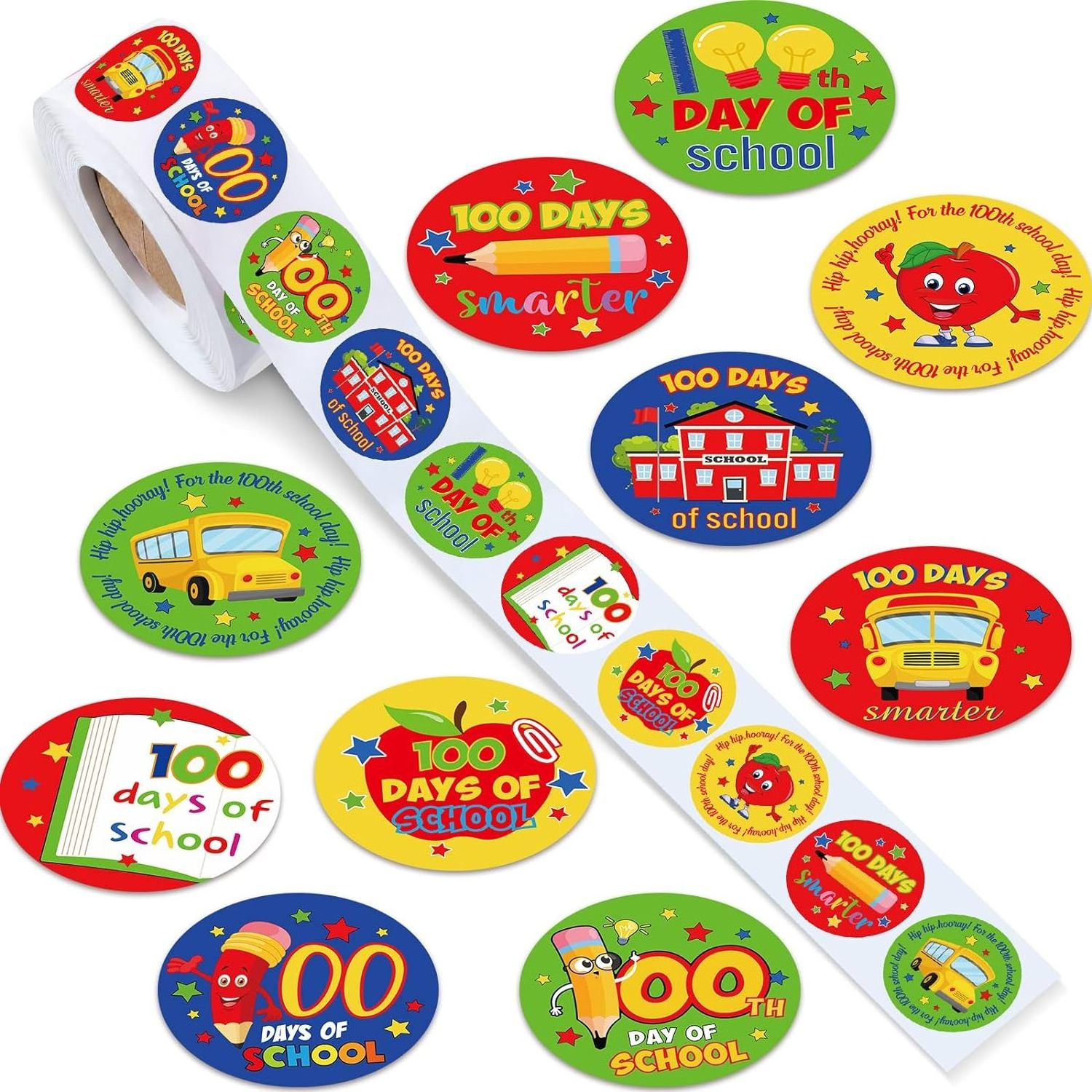 100th Day Smarter Sticker School Teacher Incentive Sticker Perforated Line Sticker Roll for Kids Kindergarten Party Decoration