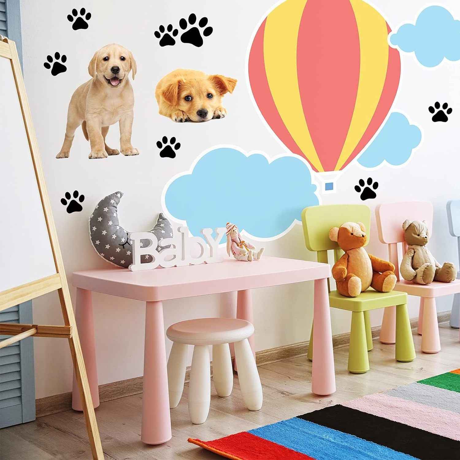 Dogs and Paws Wall Decals Realistic 3D Dog Stickers Dog Prints Decals Paws Vinyl Wall Stickers for Kids Boy Girl Baby Bedroom