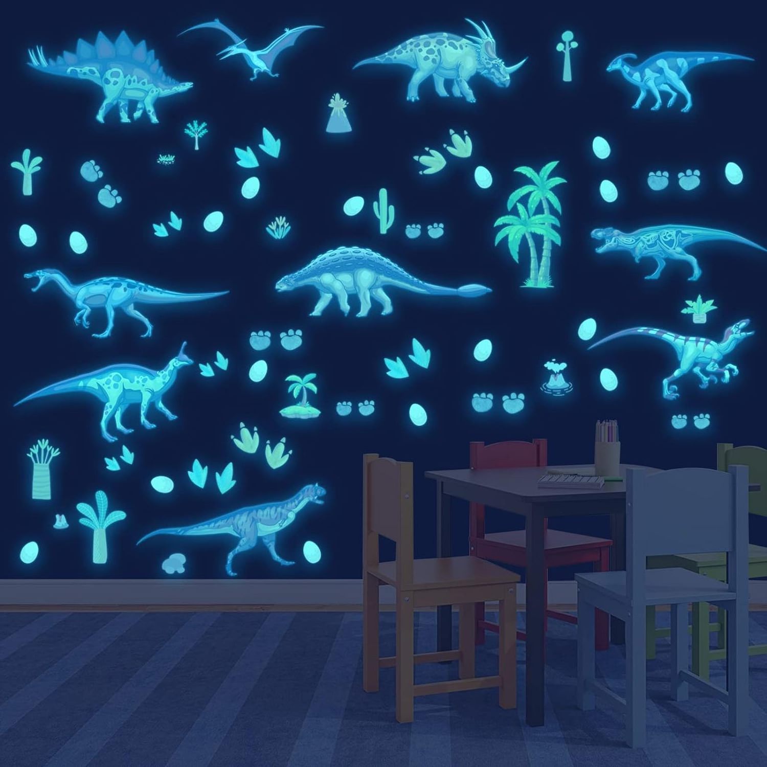 Glow in The Dark Dinosaur Wall Decals Glowing Adhesive Stickers for Ceiling Luminous Sticker for Kids