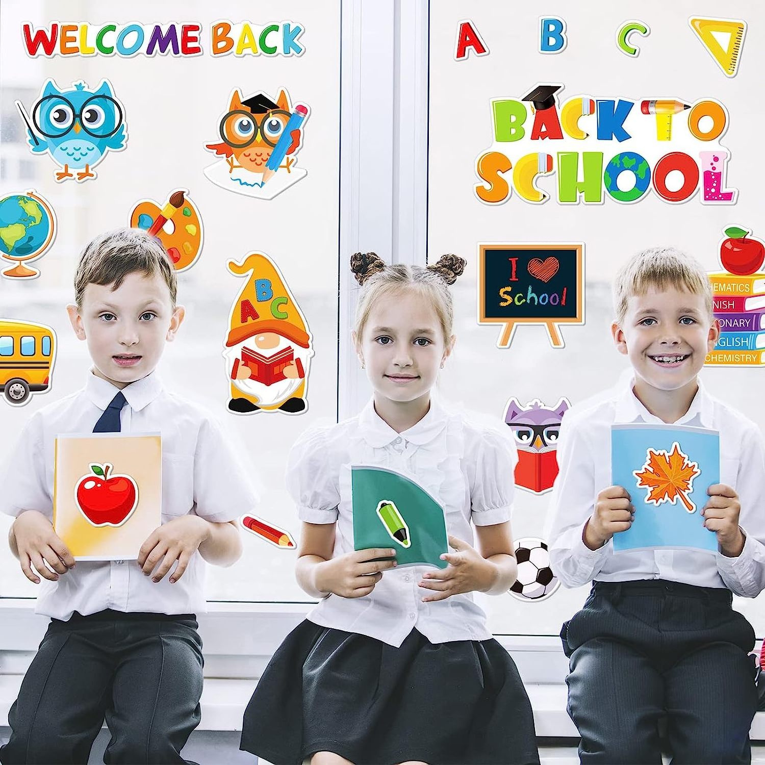 Back to School Thick Gel Clings Welcome Back Window Gel Decals Gnome Owl School Bus Gel Stickers  for School