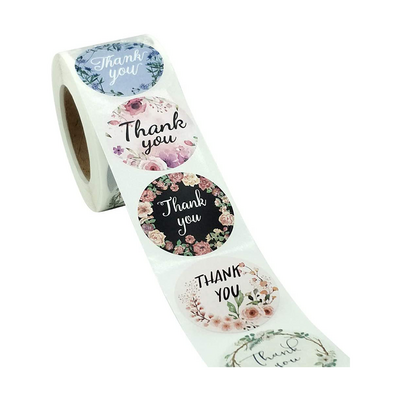 Thank You Stickers Roll 1.5 Inch 8 Designs Plants and Floral, Business Sticker Adhesive Thank You Labels