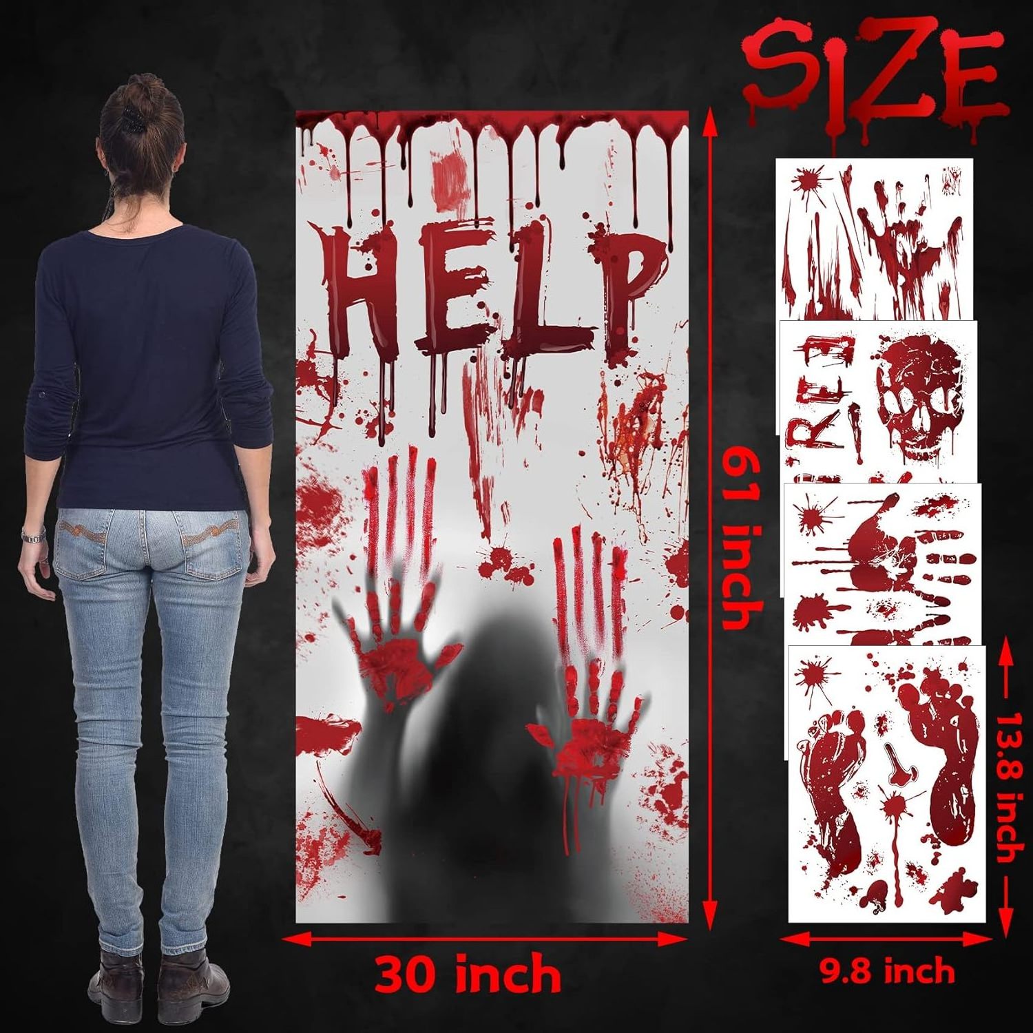 Scary Zombie Hands Halloween Clings Posters for Haunted House Creepy Garage School Dormitory Door Covers Decorations Outdoor