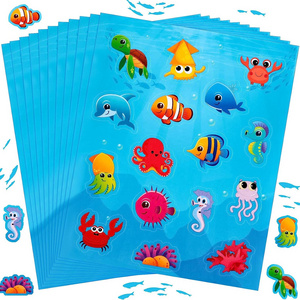 Sea Life Stickers Self Adhesive Octopuses Crabs Turtles Seahorses Jellyfish Whales Cute Ocean Animal Stickers for Theme Party