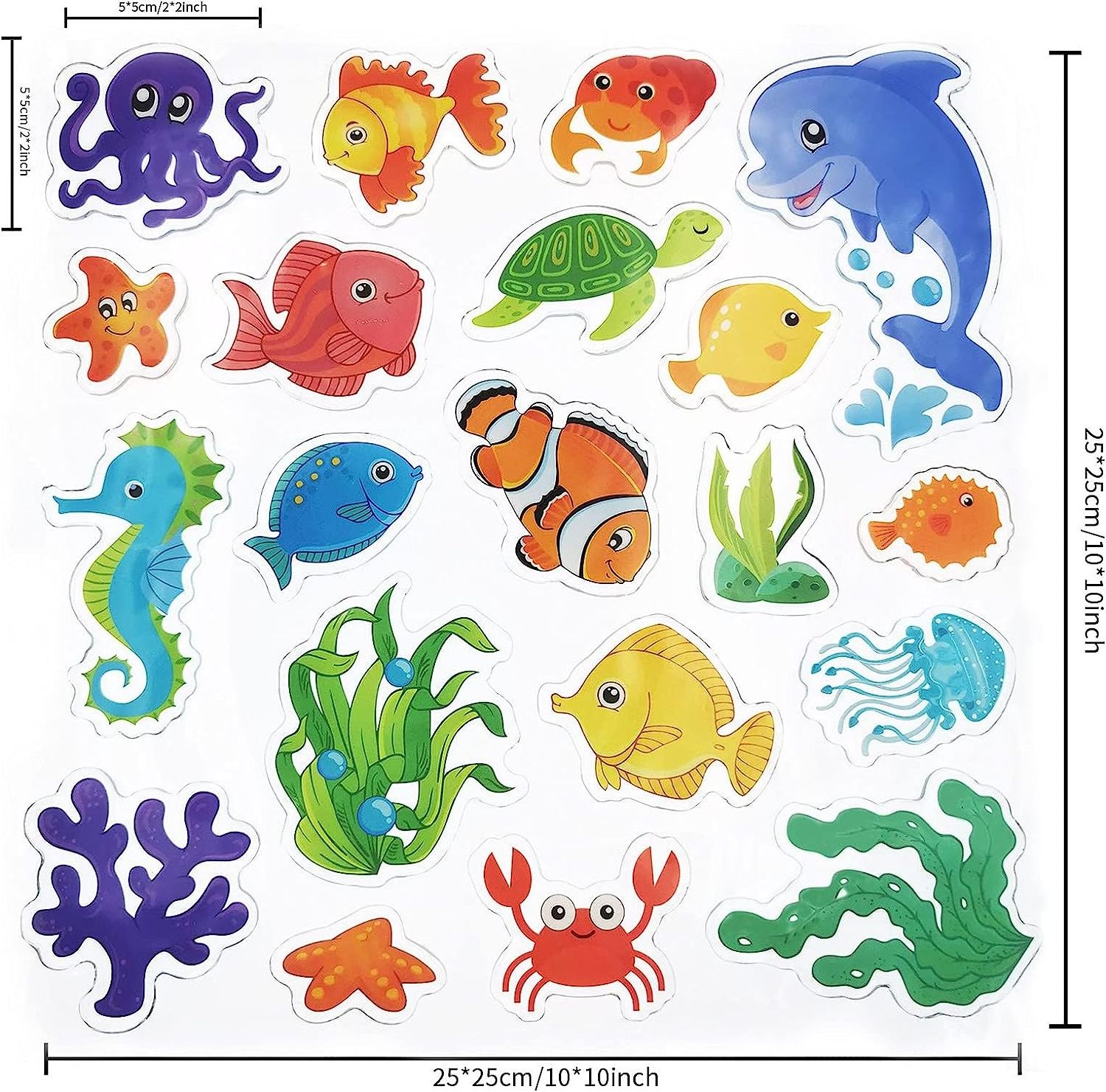 Sea Animals Thick Gel Clings Ocean Window Gel Clings Decals Stickers for Kids