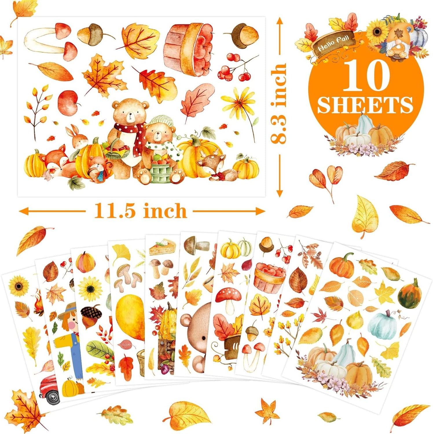 Double Sided Autumn Leaves Pumpkin Glass Window Stickers Decals Decors Thanksgiving Fall Indoor Home Office Classroom Party