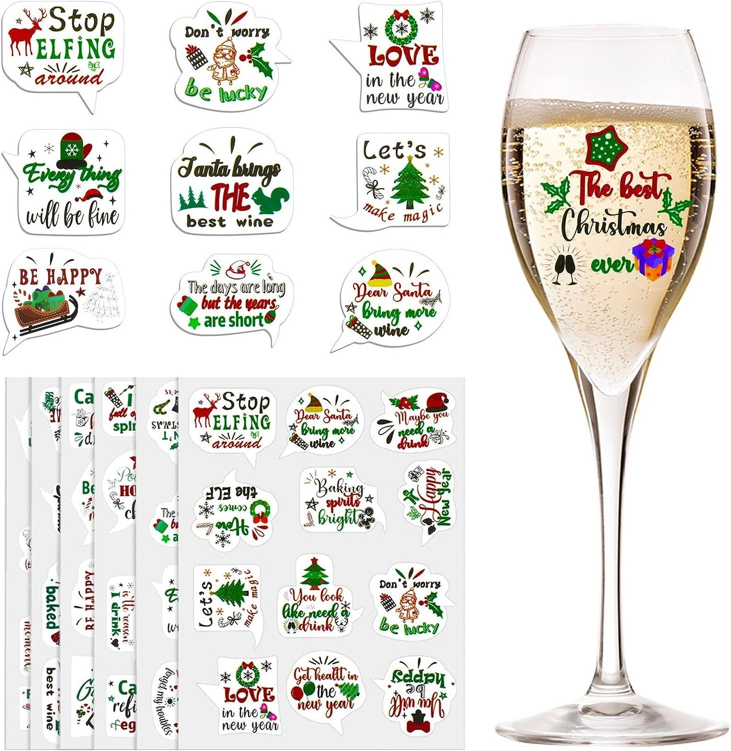 Christmas Wine Glass Stickers Christmas Wine Glass Drink Markers Charms Reusable Funny Xmas Wine Stickers for Party Decorations