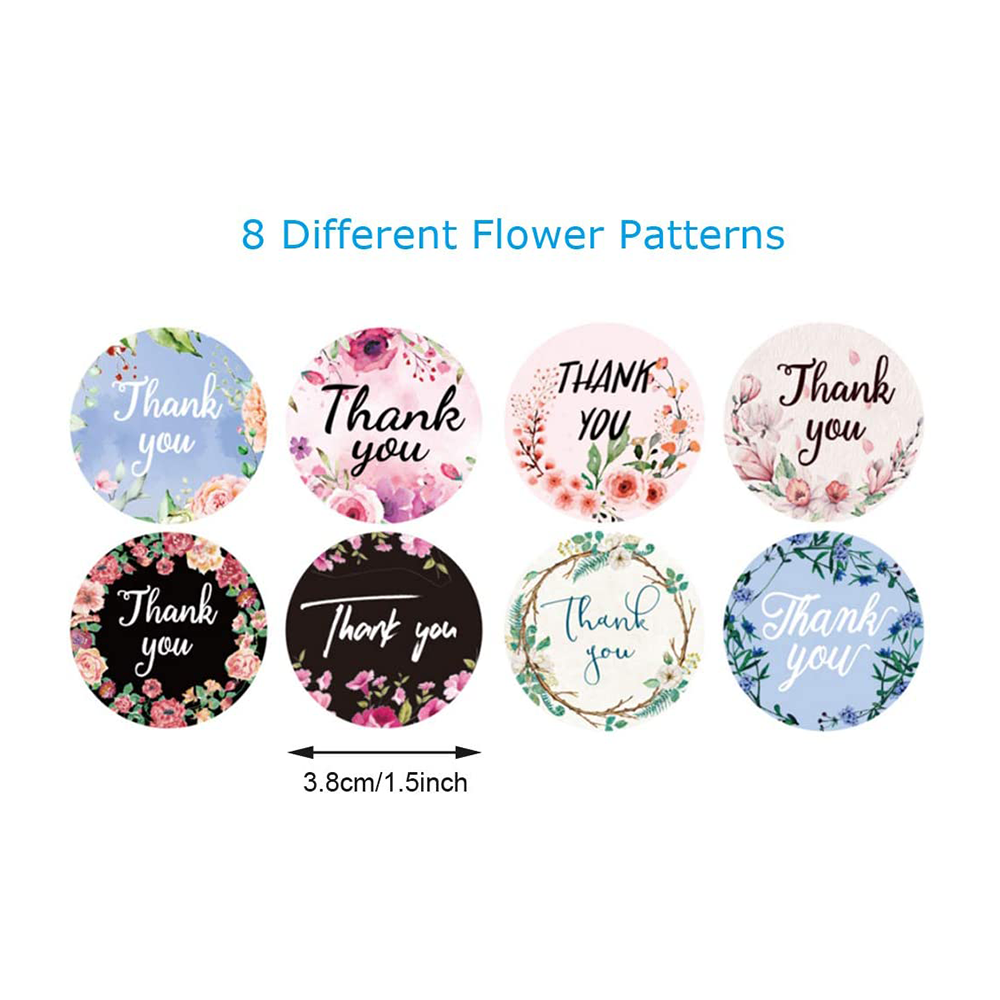 Thank You Stickers Roll 1.5 Inch 8 Designs Plants and Floral, Business Sticker Adhesive Thank You Labels