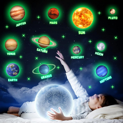 Glow in The Dark Sticker for Ceiling Wall Decal Bright Planet Nursery Wall Sticker for Kids