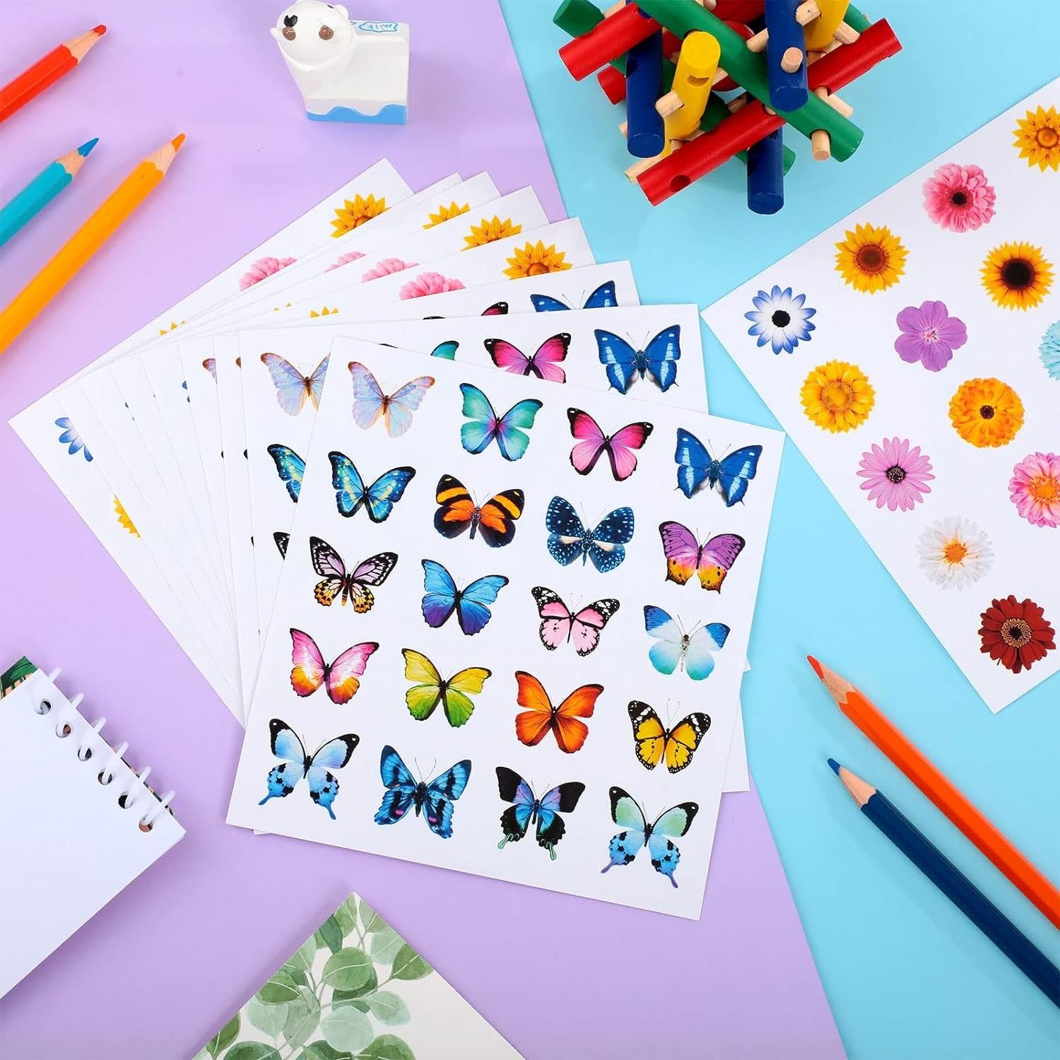 Butterflies Flower Stickers for Kids Sunflower Daisy Stickers Insects for Kids Teacher Educational Sticker for Spring Summer