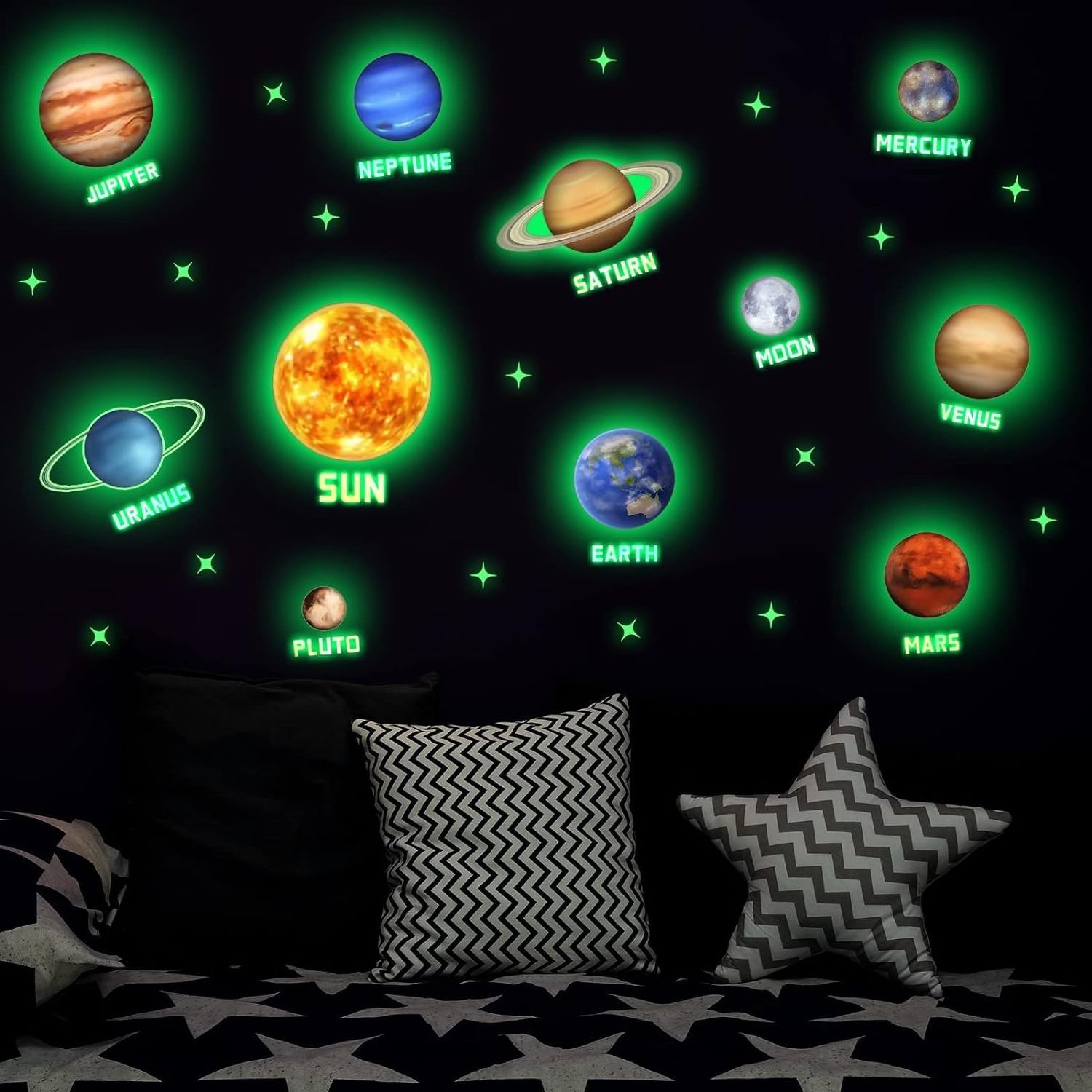 Glow in The Dark Sticker for Ceiling Wall Decal Bright Planet Nursery Wall Sticker for Kids