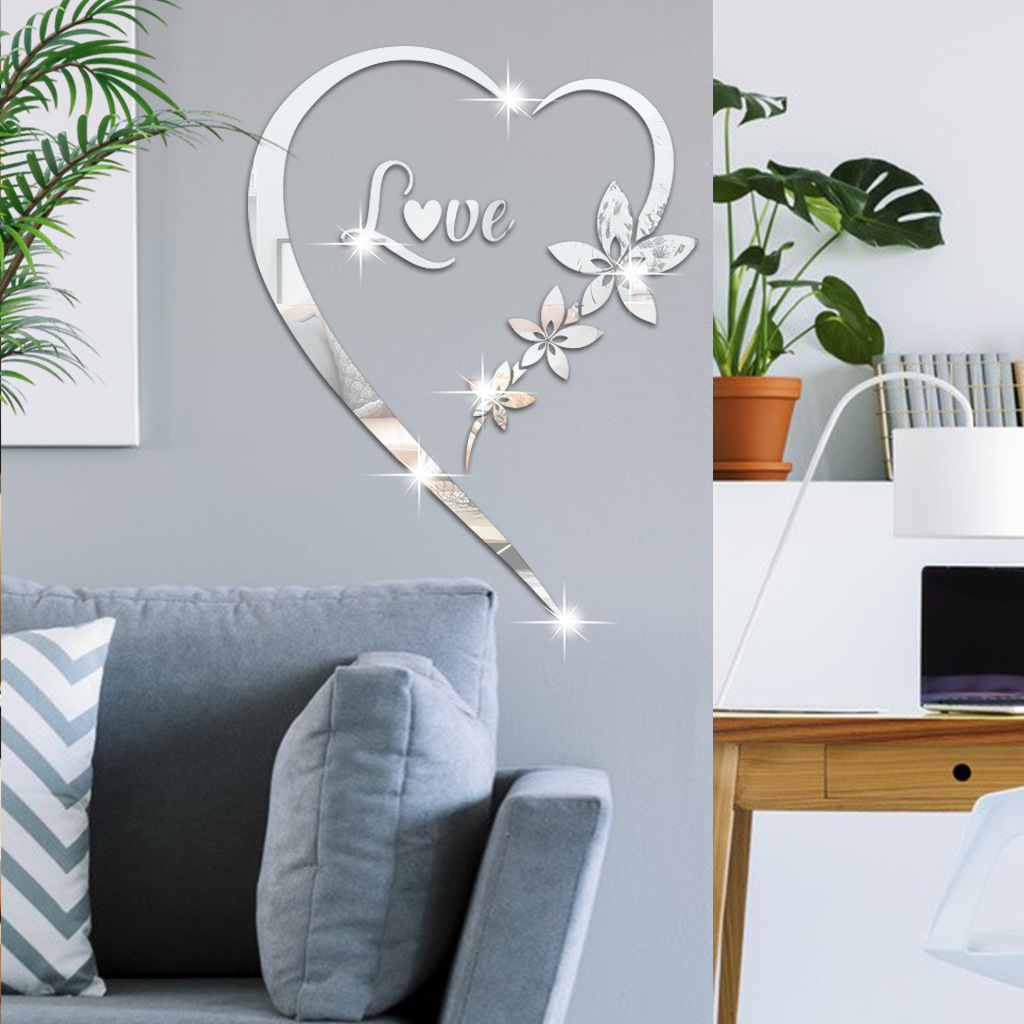 Valentines Day Mirror Sticker Mall Decors Sticker Acrylic Love Mirror Wall Sticker Wedding Anniversary Decor for Couples Bedroom