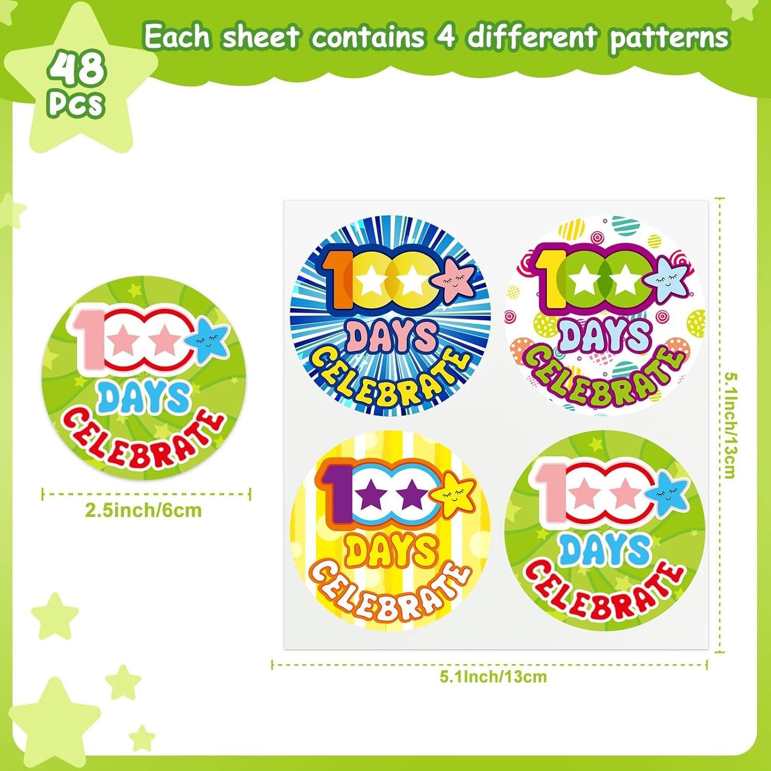 Self Adhesive 100 Days Celebrate Badge Vinyl Stickers  Kids Teacher Reward Gifts Classroom Kindergarten School Party Decoration