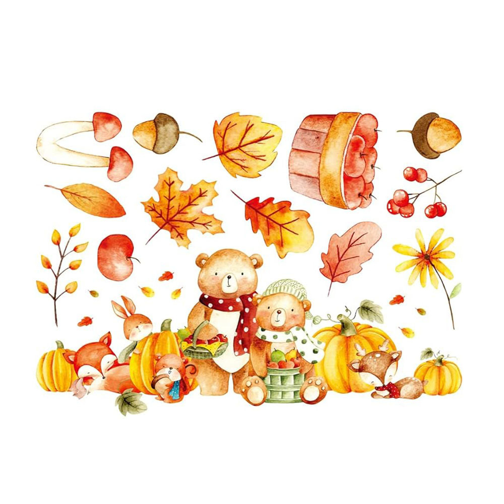 Double Sided Autumn Leaves Pumpkin Glass Window Stickers Decals Decors Thanksgiving Fall Indoor Home Office Classroom Party