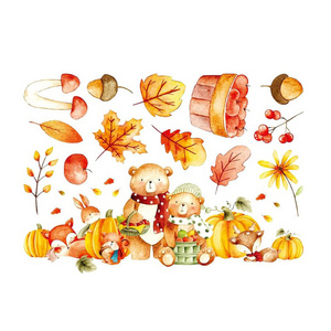 Double Sided Autumn Leaves Pumpkin Glass Window Stickers Decals Decors Thanksgiving Fall Indoor Home Office Classroom Party