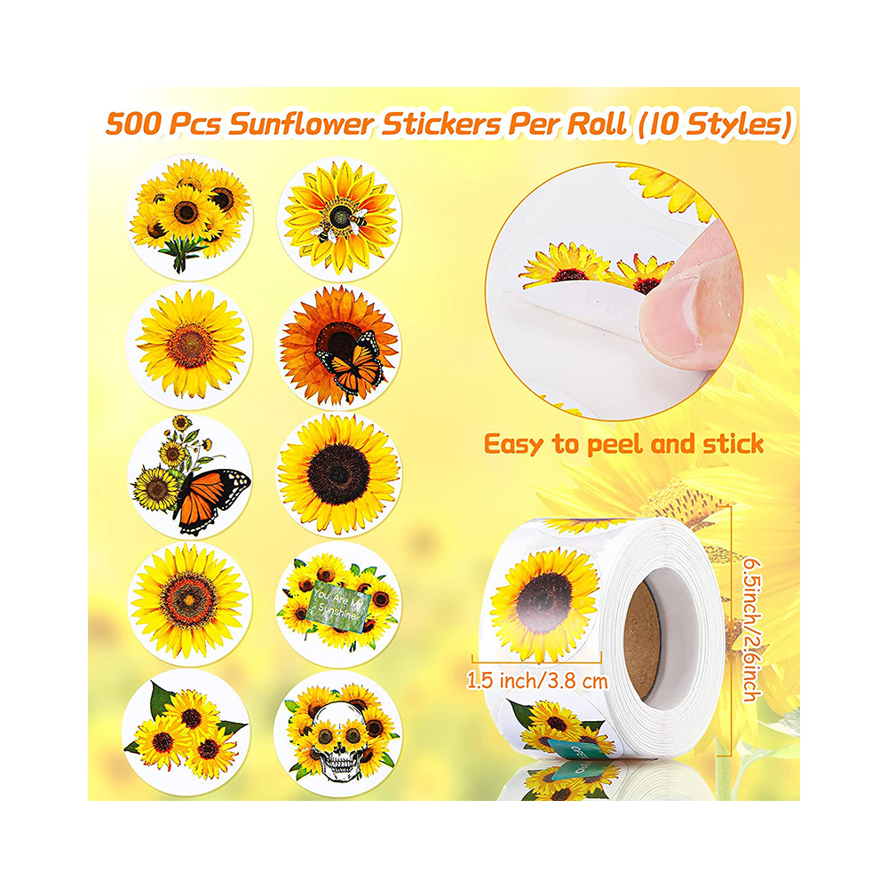 Sunflower Stickers Labels with 10 Sunflower Patterns Self Adhesive Seals Decals for Party Favor Thanksgiving Cards