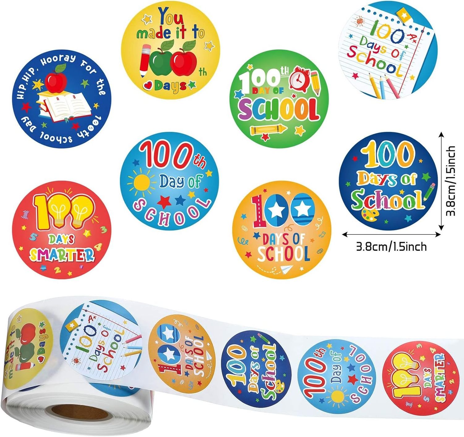 100th Day Smarter Sticker School Teacher Incentive Sticker Perforated Line Sticker Roll for Kids Kindergarten Party Decoration